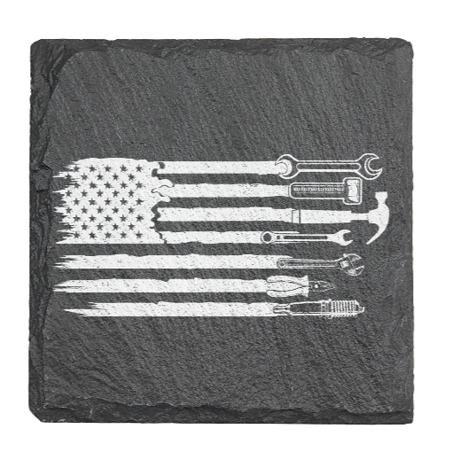 Mechanic Tool Flag - Laser engraved fine Slate Coaster
