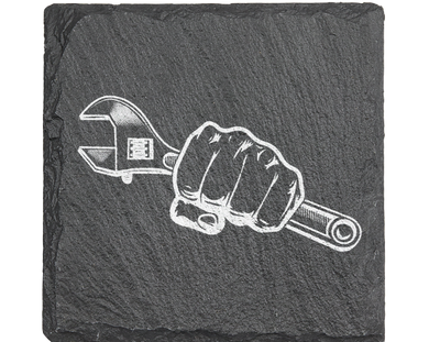 mechanic hand holding wrench - Laser engraved fine Slate Coaster