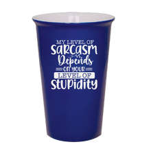 Load image into Gallery viewer, my level of sarcasm depends on your stupidity - Blue Ceramic tumbler travel mug
