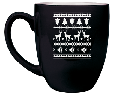 Norse Christmas pattern - Engraved Black Ceramic Coffee Mug