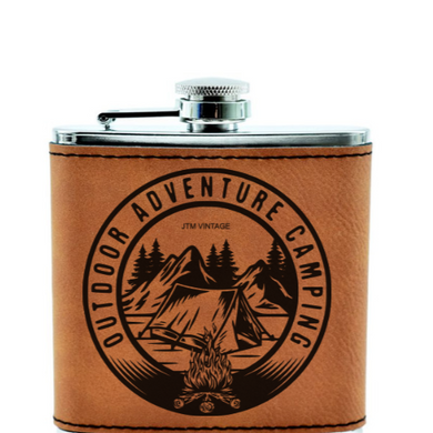 Outdoor, Adventure, Camping - Flask - engraved leather and metal