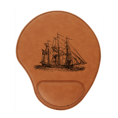 Pirate ship etching - engraved Leather Mouse Pad