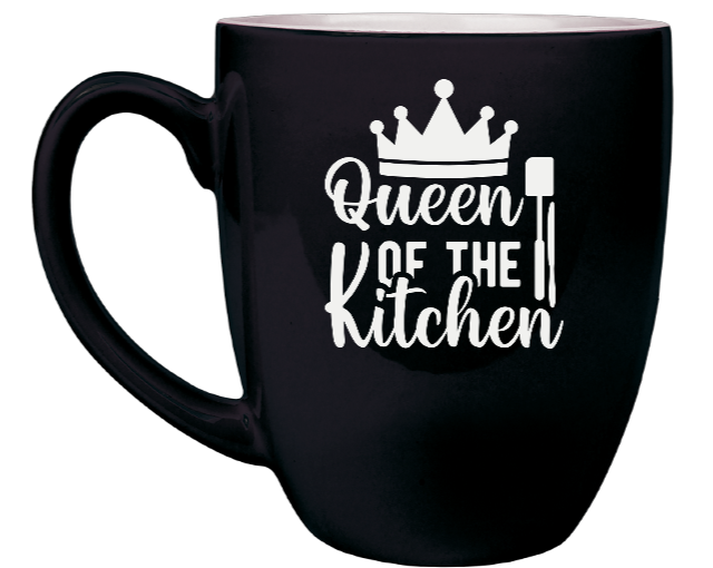 Queen of the Kitchen - Engraved Black Ceramic Coffee Mug