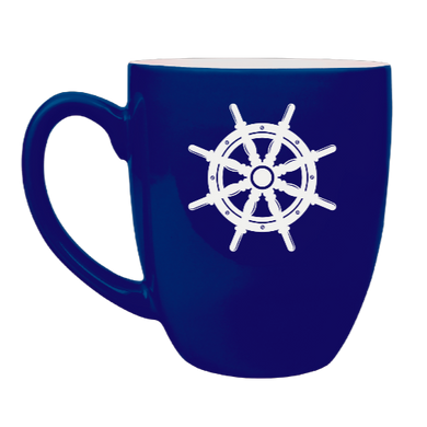 Ship Wheel - Engraved Blue Ceramic Coffee Mug