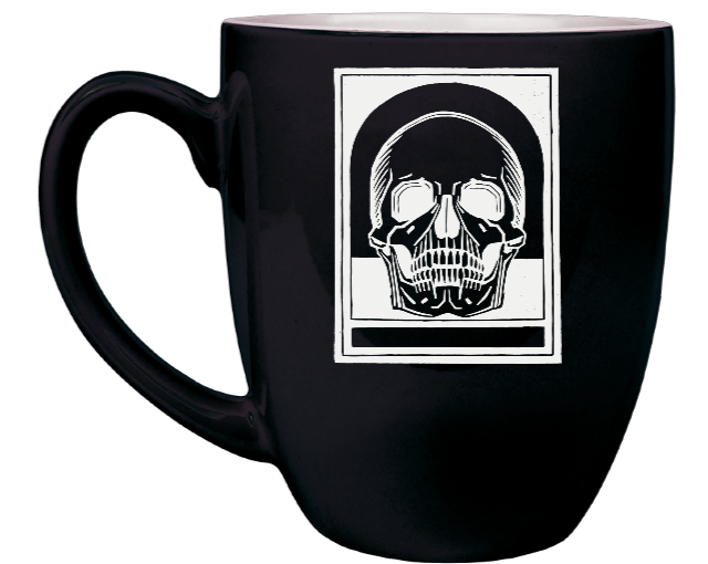 Skull in Frame - Engraved Black Ceramic Coffee Mug